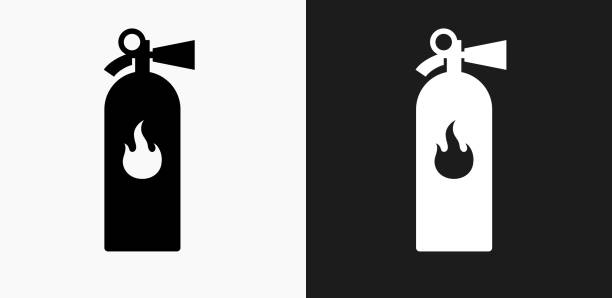 Fire Extinguisher Icon on Black and White Vector Backgrounds vector art illustration