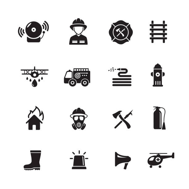 Fire fighter icon Fire fighter icon, set of 16 editable filled, Simple clearly defined shapes in one color. firefighters stock illustrations