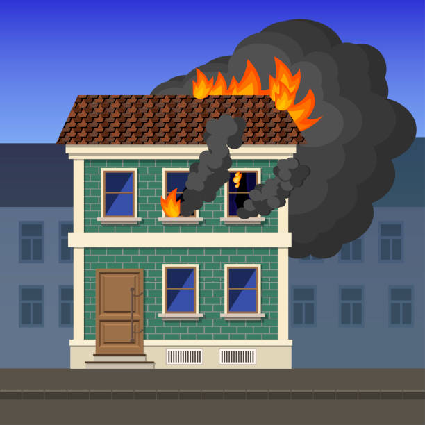 ilustrações de stock, clip art, desenhos animados e ícones de fire in an apartment building - incêndio fumo