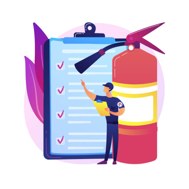 Fire inspection abstract concept vector illustration. Fire inspection abstract concept vector illustration. Fire alarm and detection, building inspection checklist, fulfill the requirements, safety certification, annual inspection abstract metaphor. fire safety stock illustrations