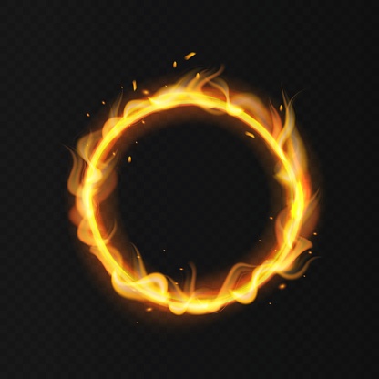 Fire ring. Realistic burning fiery circus circle hot hoop warm fire blazing effect red flaming isolated vector illustration