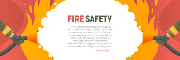 Fire safety vector illustration. Precautions the use of fire background template. A firefighter fights a fire cartoon flat design. Natural fires and disasters web banner Fire safety vector illustration. Precautions the use of fire background template. A firefighter fights a fire cartoon flat design. Natural fires and disasters web banner. fire safety stock illustrations