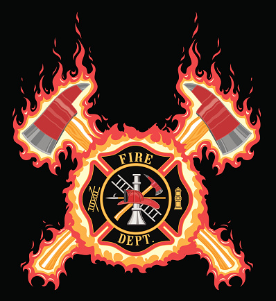 Firefighter Cross With Axes and Flames