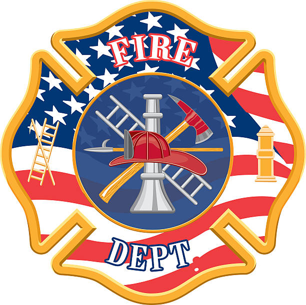 Firefighter Department Cross Fire Department Cross is an illustration of a fire department or firefighter cross with the firefighters tools logo and the United States flag shape. maltese cross stock illustrations