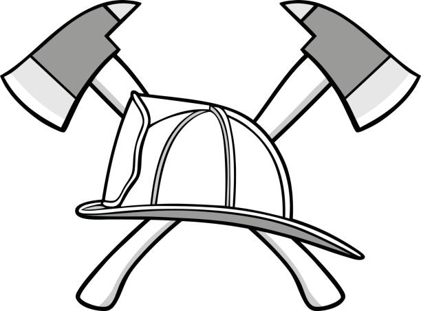 пожарный шлем и топоры иллюстрация - cartoon of a firefighter helmet stock ...