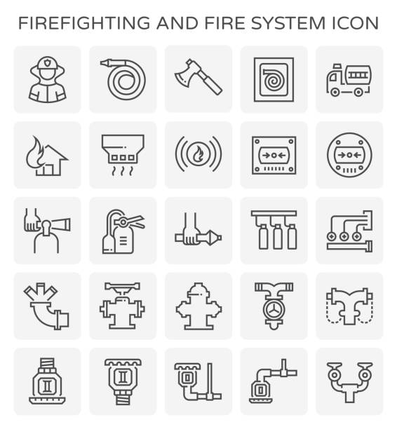stockillustraties, clipart, cartoons en iconen met brandbestrijding systeempictogram - rookmelder