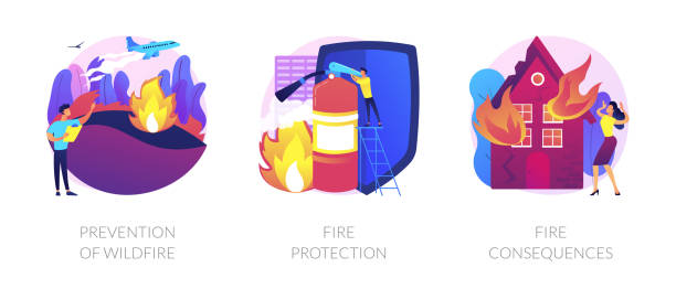 illustrations, cliparts, dessins animés et icônes de métaphores de concept de vecteur de lutte contre l’incendie - incendie