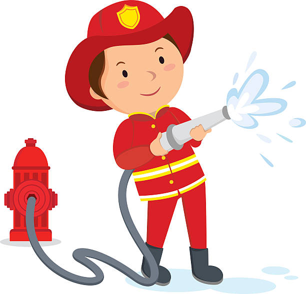 Fireman A fireman spraying a water hose. firefighters stock illustrations