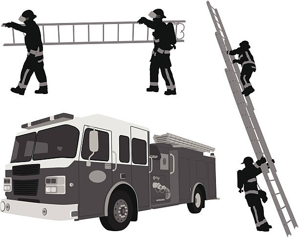 Fireman'n Ladders Vector Silhouette.