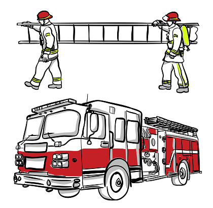 Firemen Carrying Ladder Coloured