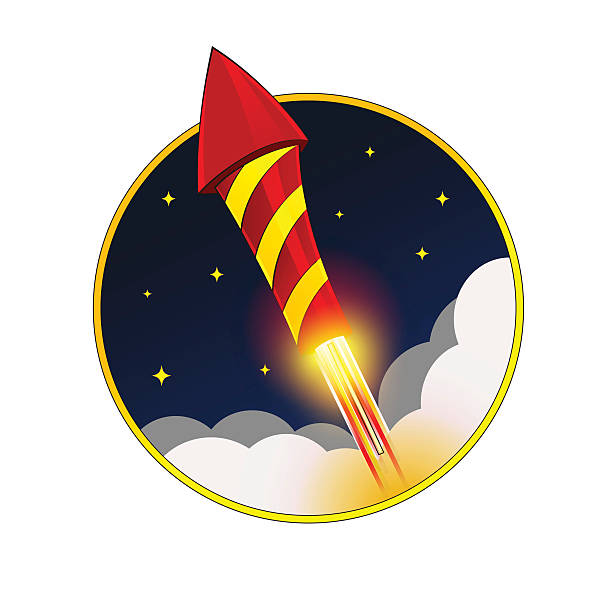Firework Rocket Flying in Sky Vector vector art illustration