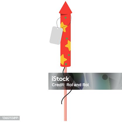 istock Firework rocket with empty tag vector cartoon illustration isolated on a white background. 1365113891