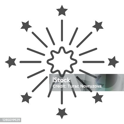 istock Firework thin line icon, chinese mid autumn festival concept, bright fireworks sign on white background, burst firecracker icon in outline style for web design. Vector graphics. 1285019929