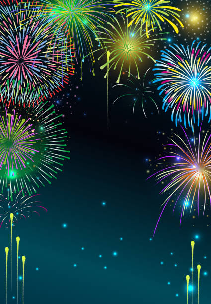 Fireworks launched on a summer night Fireworks launched on a summer night fireworks background stock illustrations
