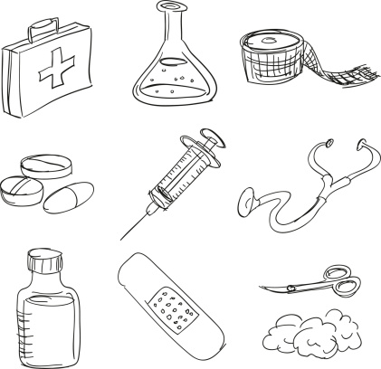 First aid kit in sketch style