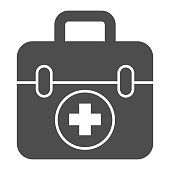 istock First aid kit solid icon, Medical concept, Medical Kit sign on white background, First aid box with cross icon in glyph style for mobile concept and web design. Vector graphics. 1282606750