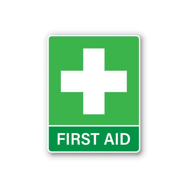 First aid sign icon in flat style. Health, help and medical vector illustration on white isolated background. Hospital business concept. First aid sign icon in flat style. Health, help and medical vector illustration on white isolated background. Hospital business concept. first aid stock illustrations