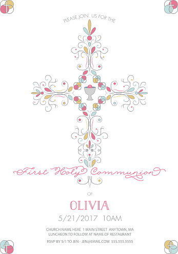 First Holy Communion with Cross Invitation, Card Template