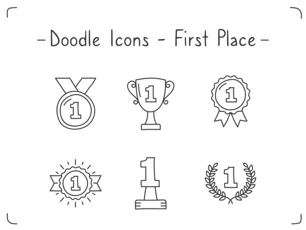 First Place Doodle Icons First place - doodle icons set, vector eps10 illustration award drawings stock illustrations