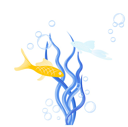 Fish and algae vector stock illustration. The underwater world of the sea or ocean.