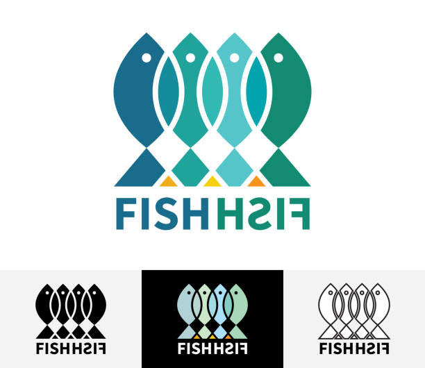 Fish icon set. Logo design. vector art illustration