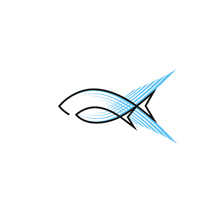 Minimalistic illustration of two fish with modern graphic elements.