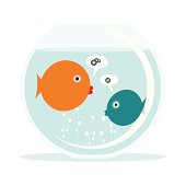 Fishbowl with two fish inside talking to each other.
