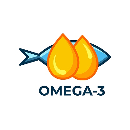 ✓ Imagen de Icono de aceite de pescado aislado sobre fondo blanco. Plantilla de vitamina omega 3. Gotas y silueta de pescado. Estilo plano. Tratamiento de la nutrición diseño de vectores de