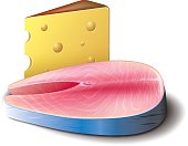 Salmon and cheese realistic and stylish icon