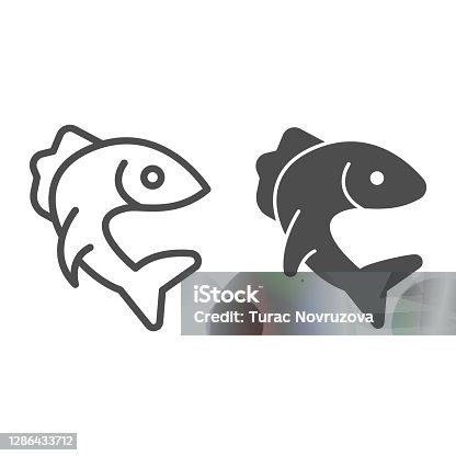 istock Fish pike line and solid icon, Fish market concept, Pike fishing emblem on white background, Fish icon in outline style for mobile concept and web design. Vector graphics. 1286433712
