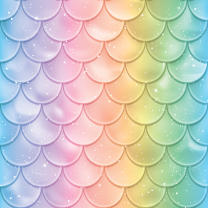 Fish scales seamless pattern. Mermaid tail texture in spectrum colors. Vector illustration