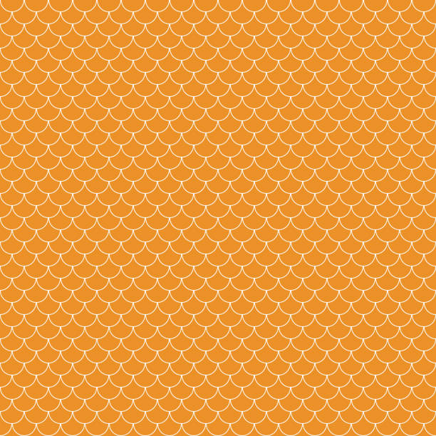 Fish Scales Seamless Pattern Orange and white fish scales or scallops design animal scale stock illustrations