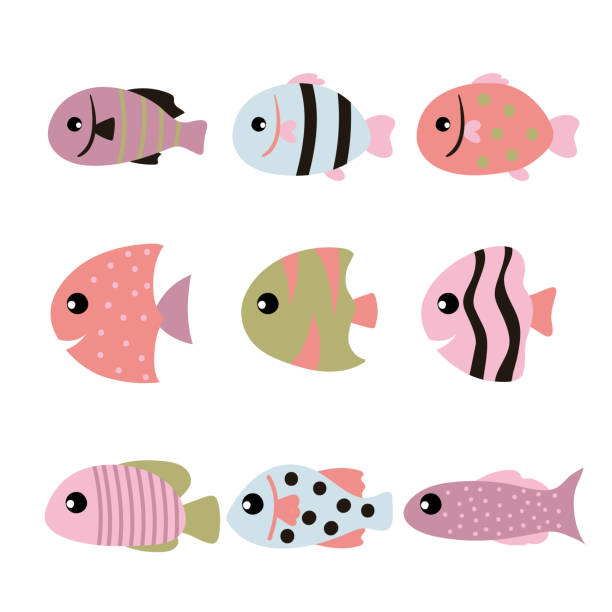 fish vector collection design fish vector collection design stylized underwater nature set of icons stock illustrations