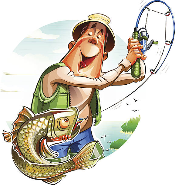 ilustrações de stock, clip art, desenhos animados e ícones de pescador e peixe - fisherman