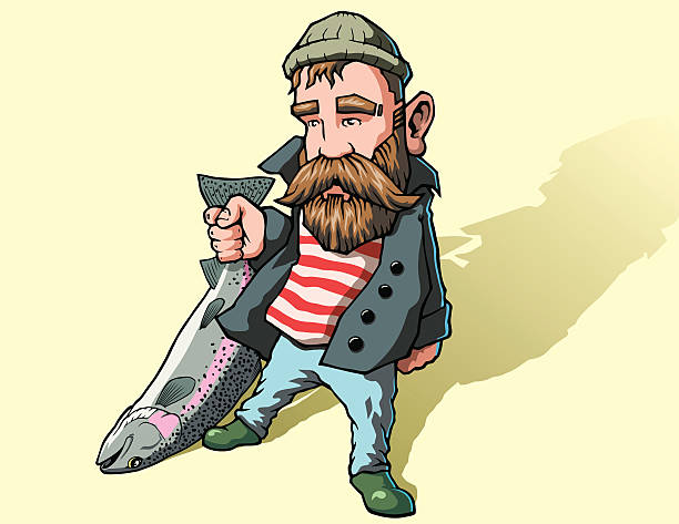 Fisherman With Fish vector art illustration