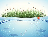 Fishing Background. High Resolution JPG,CS5 AI and Illustrator 0.8 EPS included. Each element is named,grouped and layered separately.