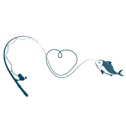 Download Fishing Rod Heart And Fish Stock Illustration - Download Image Now - iStock
