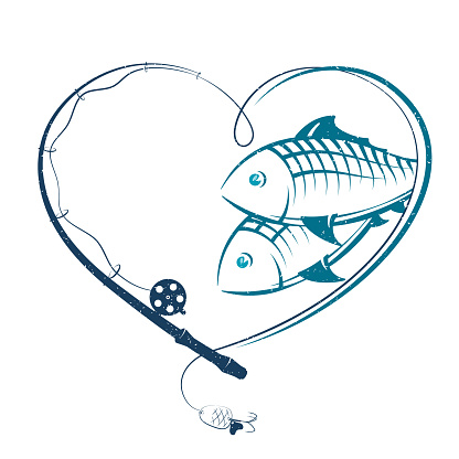Download Fishing Rod In The Form Of Heart And Fish Stock ...