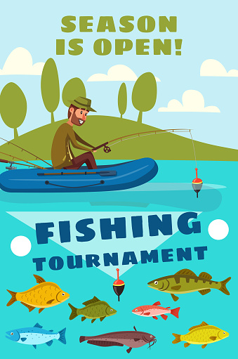 Fishing season or fisherman tournament poster