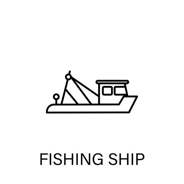 ilustrações de stock, clip art, desenhos animados e ícones de fishing ship outline icon. signs and symbols can be used for web, logo, mobile app, ui, ux - chalana