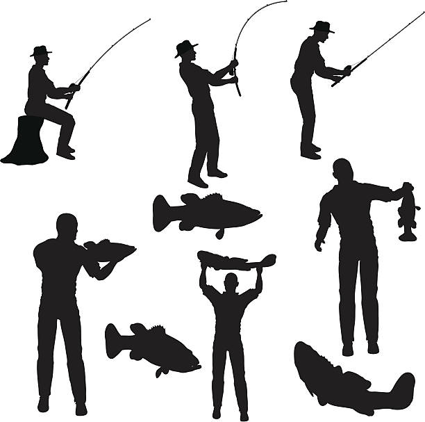 ilustrações de stock, clip art, desenhos animados e ícones de vector coleção de silhueta de pescador (formato .jpg - fisherman