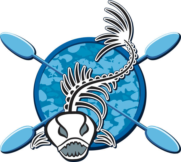 Fishing Skeleton with Oars vector art illustration