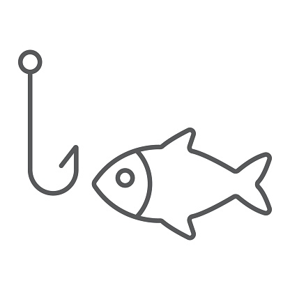 Download Fishing Thin Line Icon Animal And Underwater Hook Sign ...