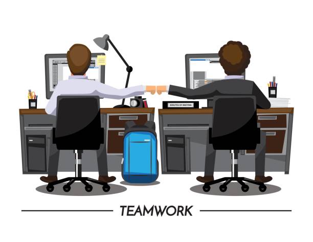 ilustrações de stock, clip art, desenhos animados e ícones de fist bump colleagues collaboration teamwork concept ,vector illustration cartoon - olá e negócios e feliz