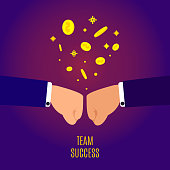 Fist bump of two business team partners as symbol of successful deal, unity and cooperation. Growing cash flow. Profitable collaboration and teamwork concept. Vector illustration.