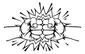 An illustration of two hands in fists punching each other or fist bumping