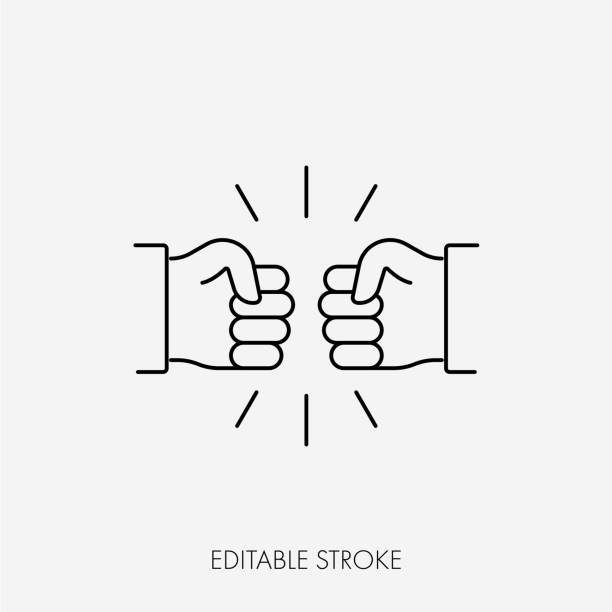 Fist bumping. Cute simple cartoon design. Editable Stroke Fist bumping. Cute simple cartoon design. Editable Stroke bumpy stock illustrations