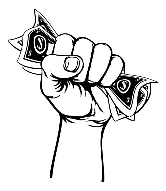 ilustraciones, imágenes clip art, dibujos animados e iconos de stock de fist hand holding cash money - rich strike