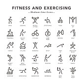 Fitness And Exercising - Medium Line Icons - Vector EPS 10 File, Pixel Perfect 30 Icons.
