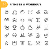 30 Fitness and Workout Line Icons.